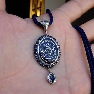 Dark Blue Personalized Silver Necklace, Pendant, Gift for Her, Evil Eye Prayer, Ideal Gift, Islamic Gift, Silver Chain, Gift Jewelry, 004