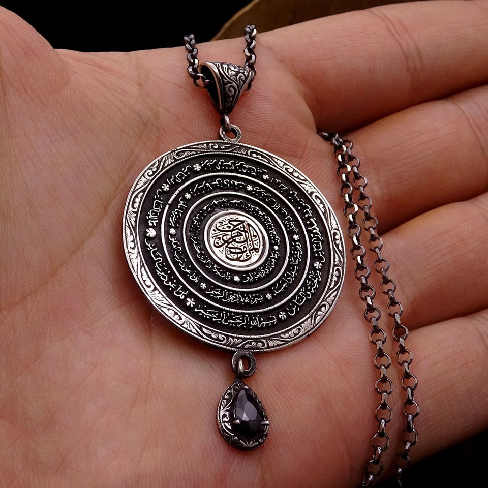 Black Stone Handmade 925 Sterling Silver Name Medallion, Women Necklace, Ideal Gift, Silver Pendant Women, Embroidered Jewelry, Gift for Her