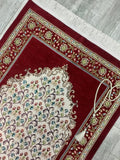 Red Andalus Flowers Prayer Mat, Prayer Mat with Tasbeeh, Prayer Rug, Muslim Janamaz, Namaz Rug, Musallah, Islamic Gift
