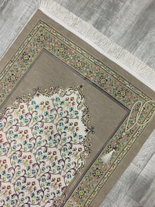 Olive Green Andalus Flowers Prayer Mat, Prayer Mat with Tasbeeh, Prayer Rug, Muslim Janamaz, Namaz Rug, Musallah, Islamic Gift