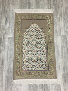 Olive Green Andalus Flowers Prayer Mat, Prayer Mat with Tasbeeh, Prayer Rug, Muslim Janamaz, Namaz Rug, Musallah, Islamic Gift