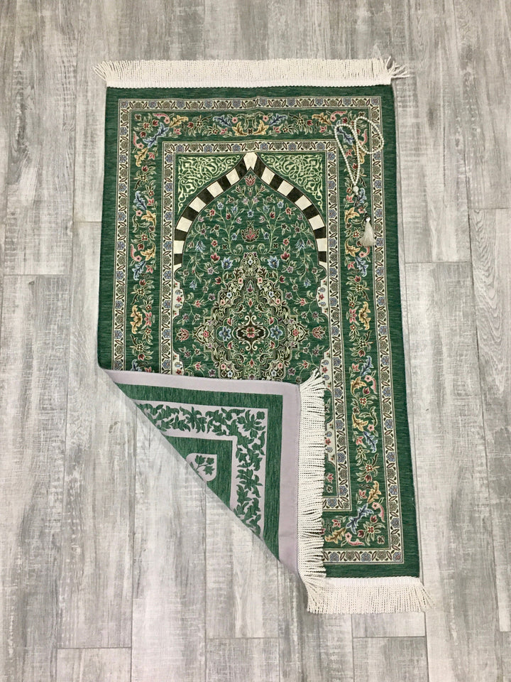 Green Tulip Garden Prayer Mat, Prayer Mat with Tasbeeh, Prayer Rug, Muslim Janamaz, Namaz Rug, Musallah, Islamic Gift - islamicbazaar