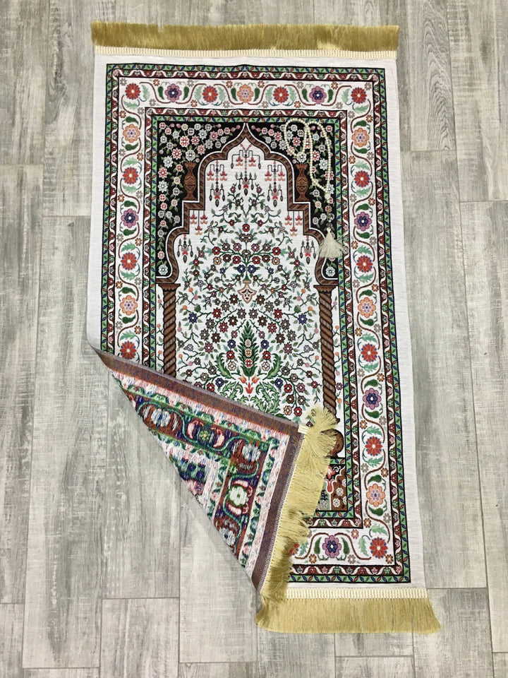 Little Flowers Prayer Mat, Prayer Mat with Tasbeeh, Prayer Rug, Muslim Janamaz, Namaz Rug, Musallah, Islamic Gift