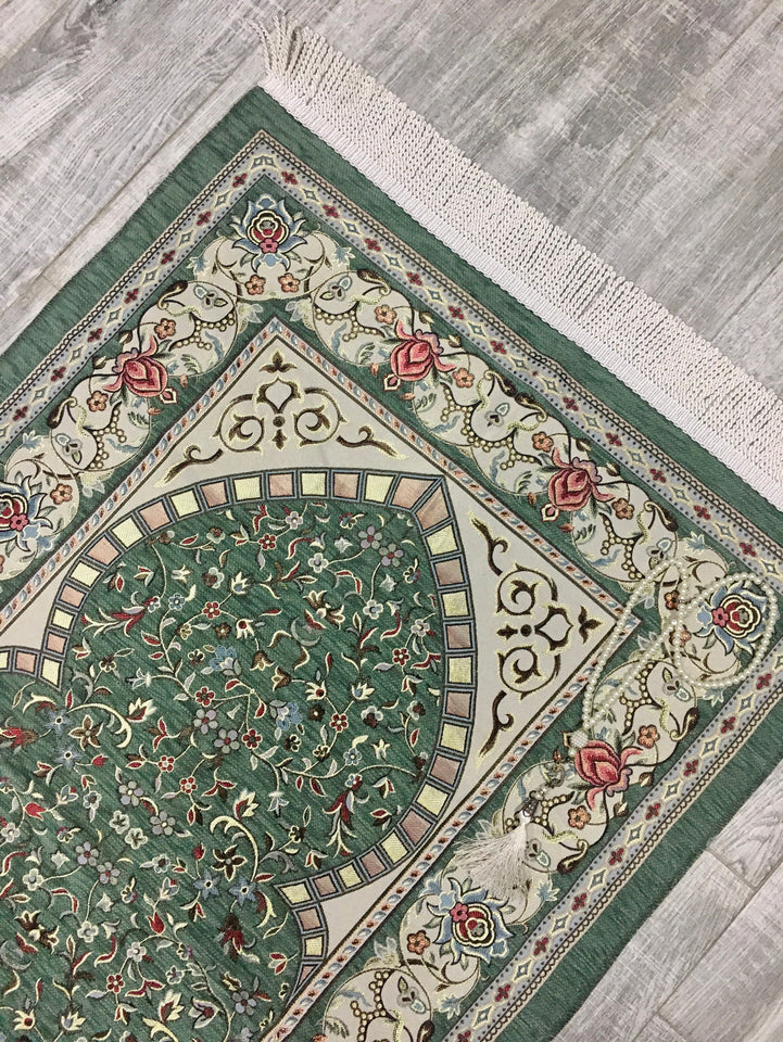 Classy Green Prayer Mat, Prayer Mat with Tasbeeh, Prayer Rug, Muslim Janamaz, Namaz Rug, Musallah, Islamic Gift