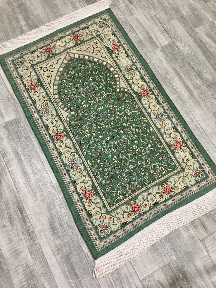 Classy Green Prayer Mat, Prayer Mat with Tasbeeh, Prayer Rug, Muslim Janamaz, Namaz Rug, Musallah, Islamic Gift