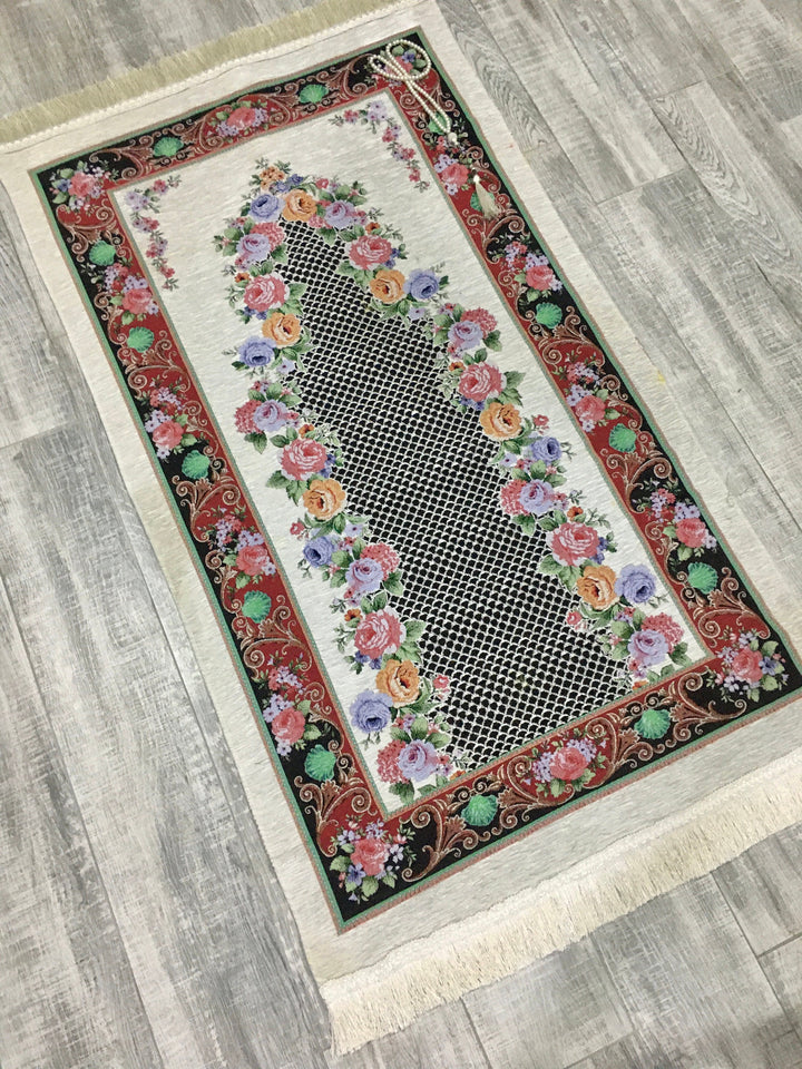 Colorful Roses Prayer Mat, Prayer Mat with Tasbeeh, Prayer Rug, Muslim Janamaz, Namaz Rug, Musallah, Islamic Gift