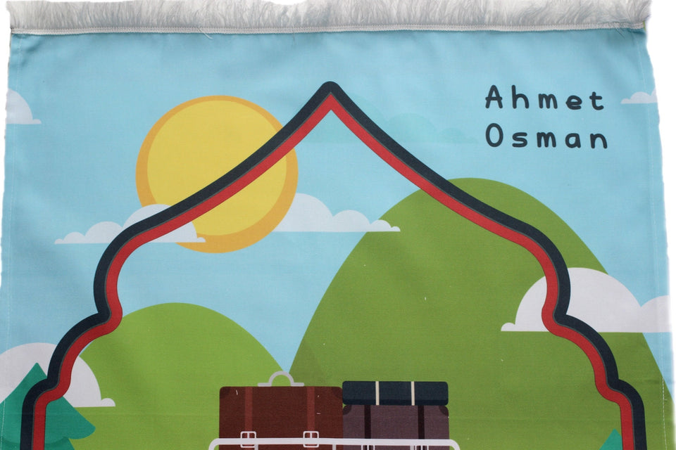 Personalized Prayer Mat for Kids, Red Car Islamic Praying Rug for Children, Educational Prayer Mat, Janamaz Muslim Child My First Prayer Mat