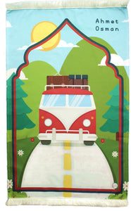 Personalized Prayer Mat for Kids, Red Car Islamic Praying Rug for Children, Educational Prayer Mat, Janamaz Muslim Child My First Prayer Mat