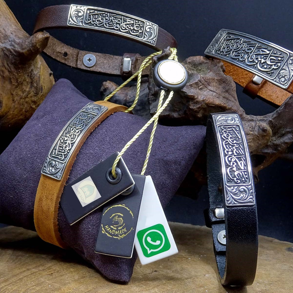 Personalized Leather Silver Bracelet, Groom Bracelets, Islamic Art, Mens Bracelet, Ideal gift, Custom Bracelet, Gift For Him, Gift for Her