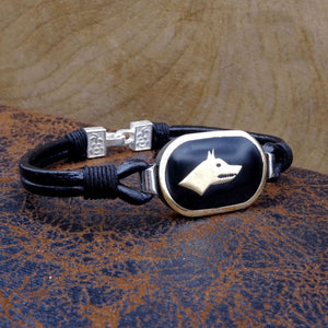 925 Sterling Silver Bracelet, Leather Bracelet, Wolf Head Bracelet, Bracelet for Men, Groom, Ideal gift, Gift For Him, Gift for Men