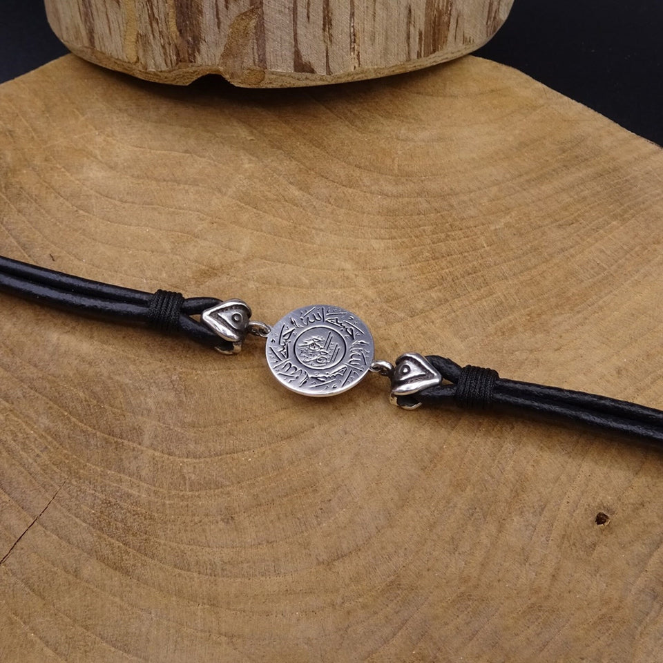 Personalized Sterling Silver Leather Bracelet, Islamic Art, Personalized, Asma ul Husna, Bracelet, Ideal gift, Gifts For Him, Gift for Her