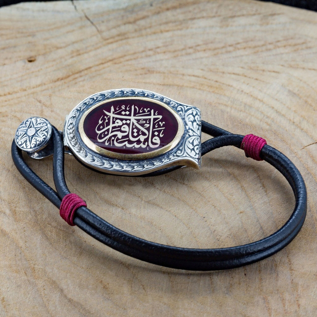 Personalized Leather Silver Bracelet, Dainty Bangle, Bracelet for Men, Calligraphy, Ideal gift, Gift For Him, Gift for Her