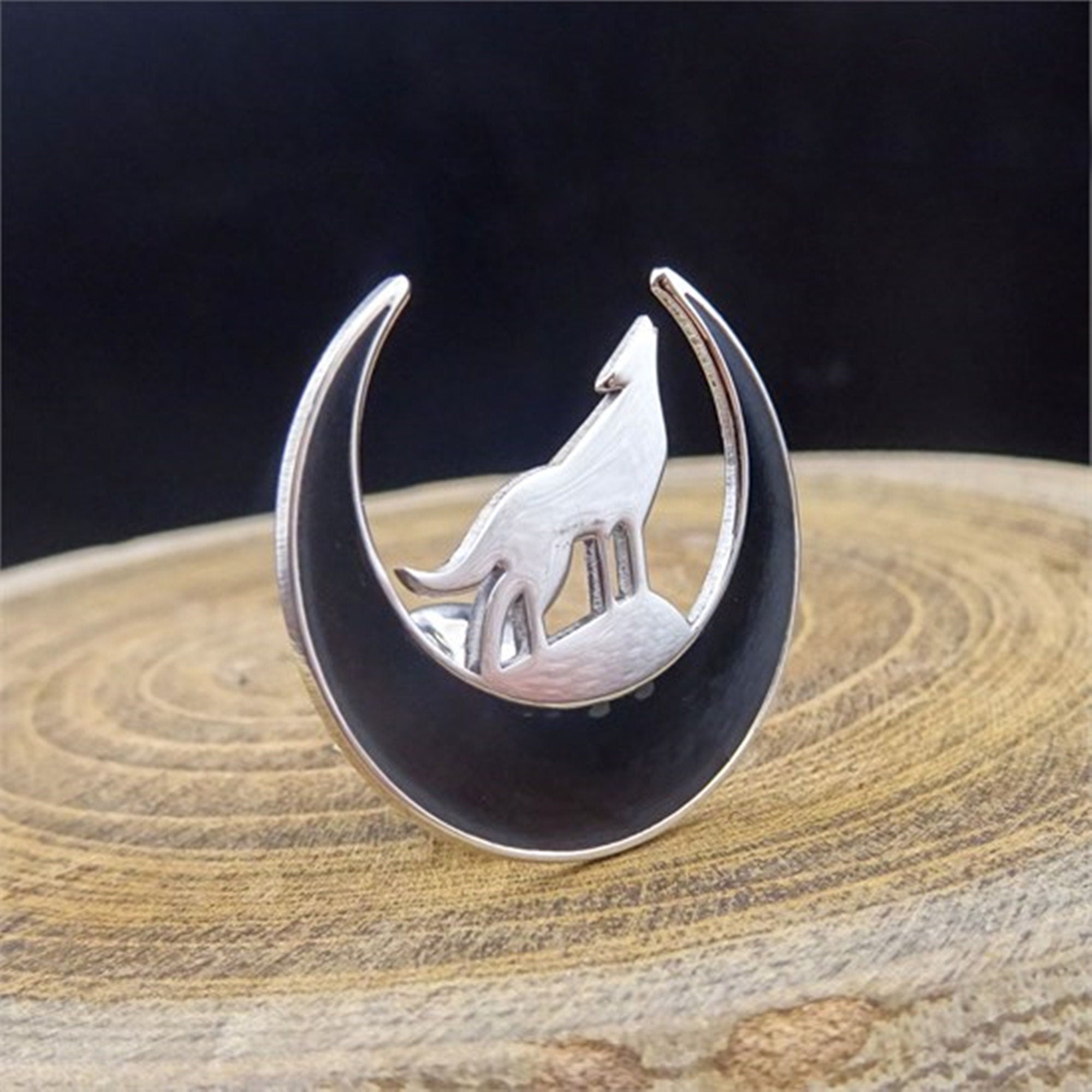 新月与狼手工制925纯银徽章2，男士徽章，