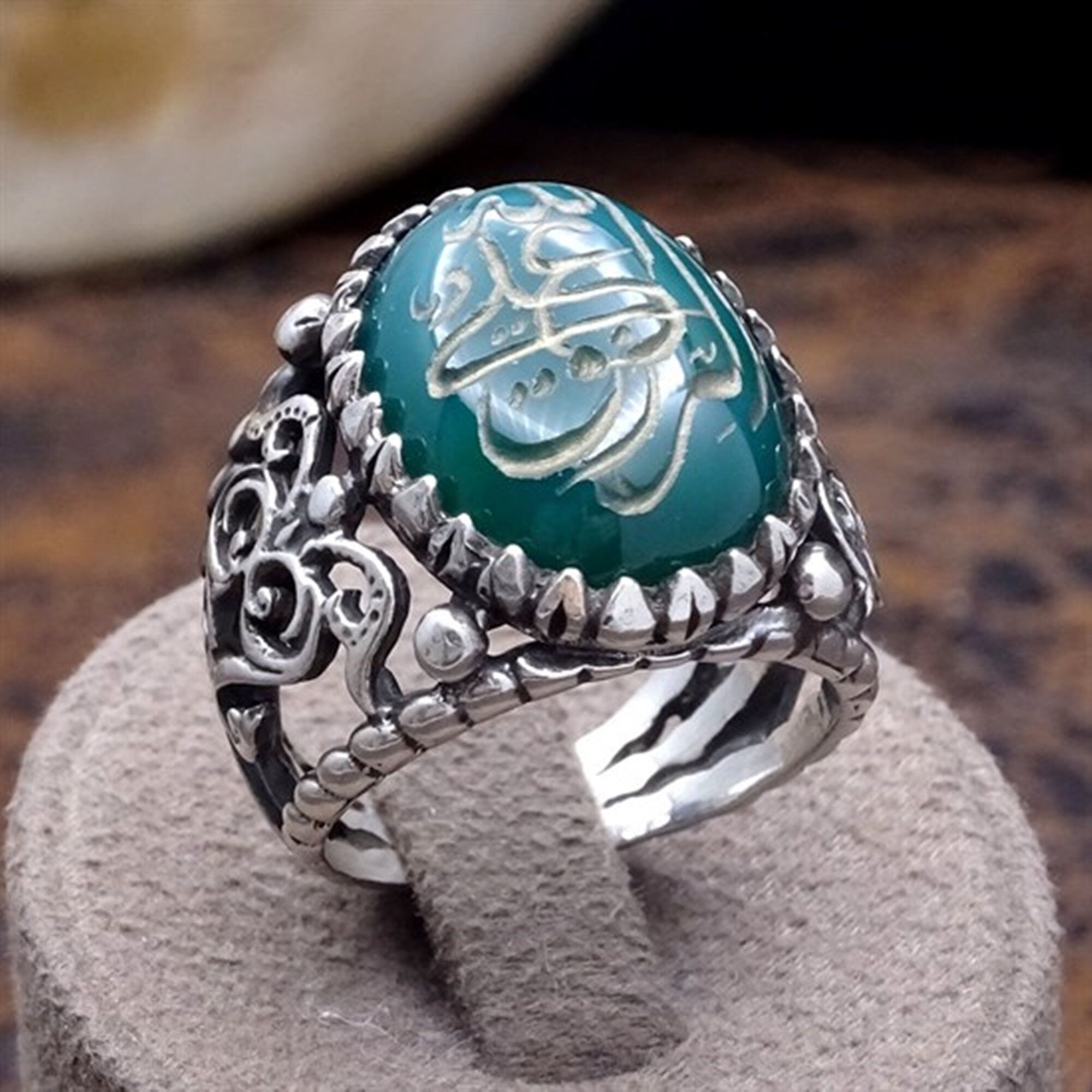 Nom écrit bague en argent sterling Agate verte, cadeau idéal