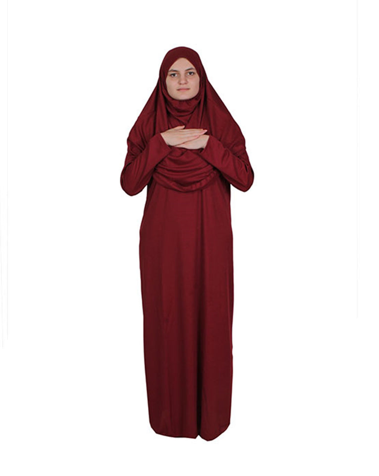 Burgundy One Piece Women's Prayer Dress | Abaya | Burqa | Muslim Prayer Dress | Islamic Dress | Khimar Niqab | Muslim Gift | Islamic Dress