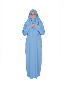 Sky Blue One Piece Women's Prayer Dress | Womens Abaya | Burqa | Muslim Prayer Dress | Khimar | Muslim Gift | Gifts for Her | Niqab | Jilbab
