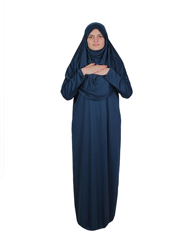Dark Navy One Piece Womens Prayer Dress | Womens Abaya | Women Burqa | Muslim Prayer Dress | Khimar Niqab | Gifts for Her | Muslim Kids Gift