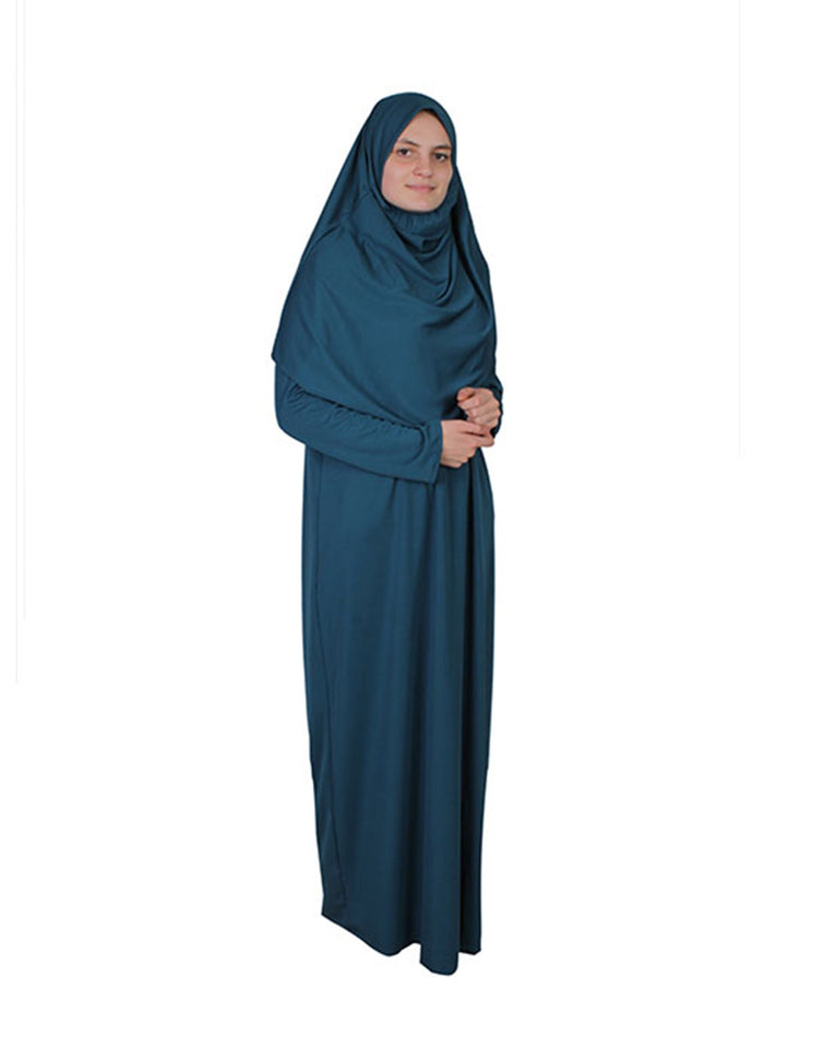 Petrol Blue One Piece Women's Prayer Dress | Abaya | Burqa | Muslim Prayer Dress | Khimar Niqab Jilbab | Muslim Kids Gift | Gifts for Her |