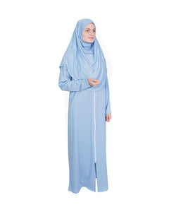 Baby Blue Zippered One Piece Women's Prayer Dress | Womens Abaya | Burqa | Muslim Prayer Dress | Khimar Niqab | Muslim Gift | Jalabiya