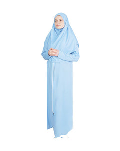 Baby Blue Zippered One Piece Women's Prayer Dress | Womens Abaya | Burqa | Muslim Prayer Dress | Khimar Niqab | Muslim Gift | Jalabiya
