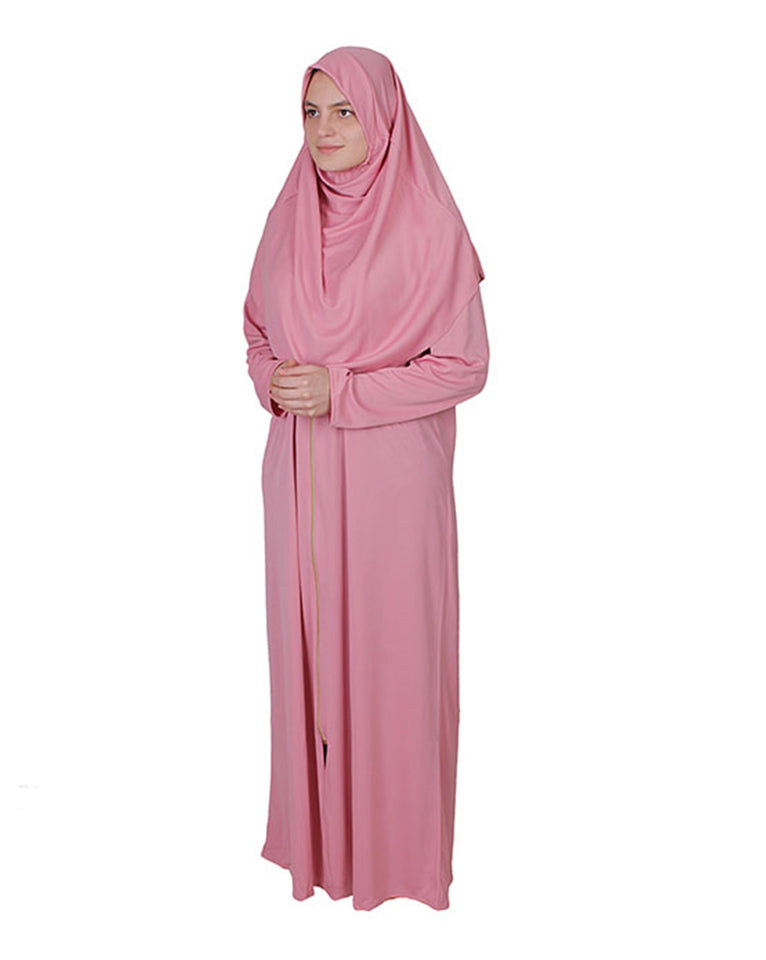 Light Rose Zippered One Piece Women's Prayer Dress | Womens Abaya | Burqa | Muslim Prayer Dress | Khimar Niqab | Muslim Gift | Jalabiya