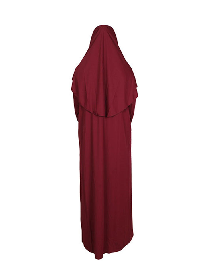 Burgundy Zippered One Piece Women's Prayer Dress | Women Abaya | Burqa | Muslim Prayer Dress | Khimar Niqab | Islamic Gift | Jalabiya |