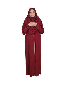 Burgundy Zippered One Piece Women's Prayer Dress | Women Abaya | Burqa | Muslim Prayer Dress | Khimar Niqab | Islamic Gift | Jalabiya |