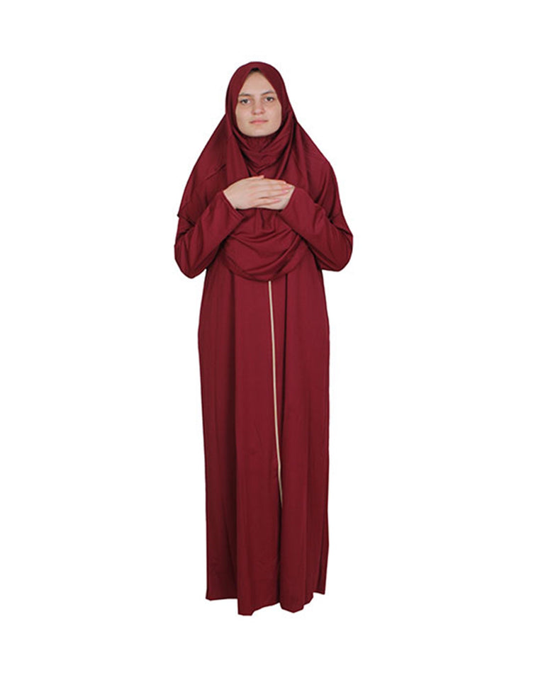 Burgundy Zippered One Piece Women's Prayer Dress | Women Abaya | Burqa | Muslim Prayer Dress | Khimar Niqab | Islamic Gift | Jalabiya |