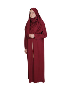 Burgundy Zippered One Piece Women's Prayer Dress | Women Abaya | Burqa | Muslim Prayer Dress | Khimar Niqab | Islamic Gift | Jalabiya |
