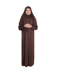 Brown Zippered One Piece Women's Prayer Dress | Women Abaya | Burqa | Muslim Prayer Dress | Khimar Niqab | Islamic Gift | Jalabiya | Janamaz