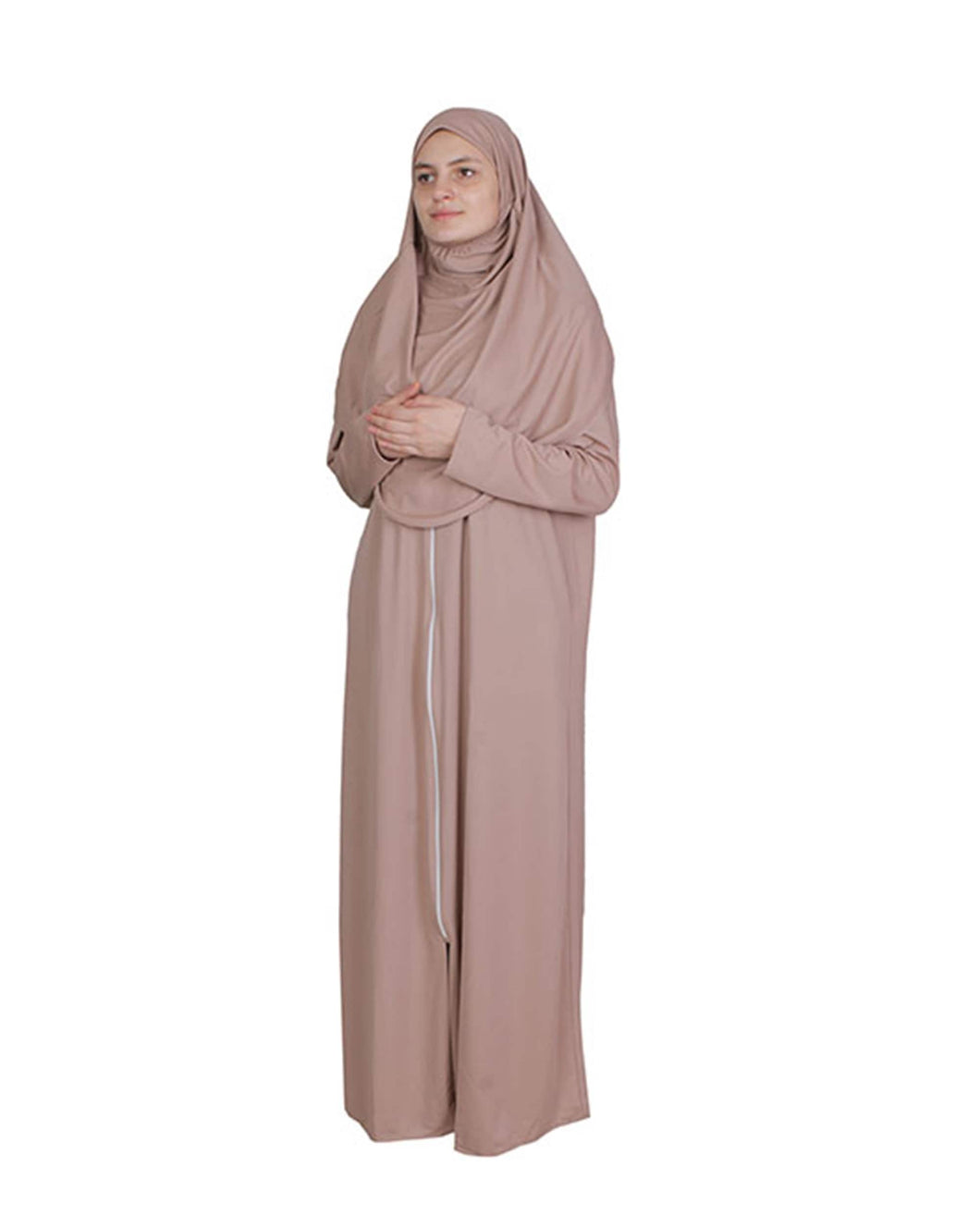 Milky Brown Zippered One Piece Women's Prayer Dress | Women Abaya | Burqa | Muslim Prayer Dress | Khimar Niqab | Islamic Gift | Janamaz