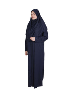 Dark Navy Zippered One Piece Women's Prayer Dress | Long Abaya | Burqa | Islamic Prayer Dress | Khimar Niqab | Islamic Gifts | Jainamaz