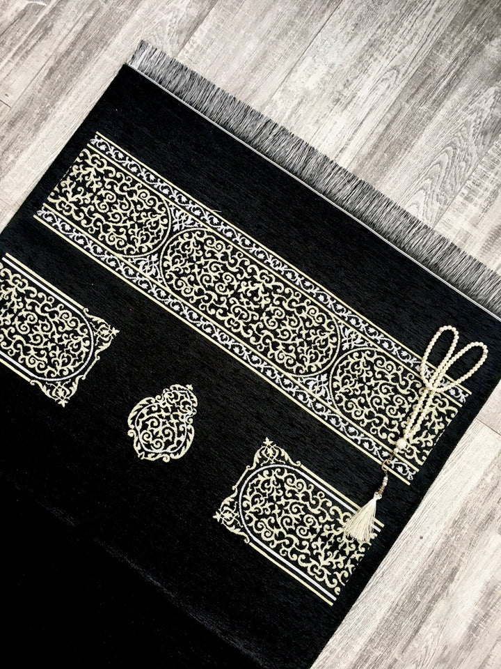 NEW Kaaba Kiswah Inspired Prayer Mat | Personalized Gift |  Musallah | Masjid al Haram Sajjada | Janamaz | Prayer Rug | Islamic Masalla