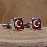 Red Crescent&Star Silver Cufflink, Handmade 925 Sterling Silver,  Men Cufflinks, Best Man Gift, Groom Cufflinks, Gift for Him, Wedding Gifts