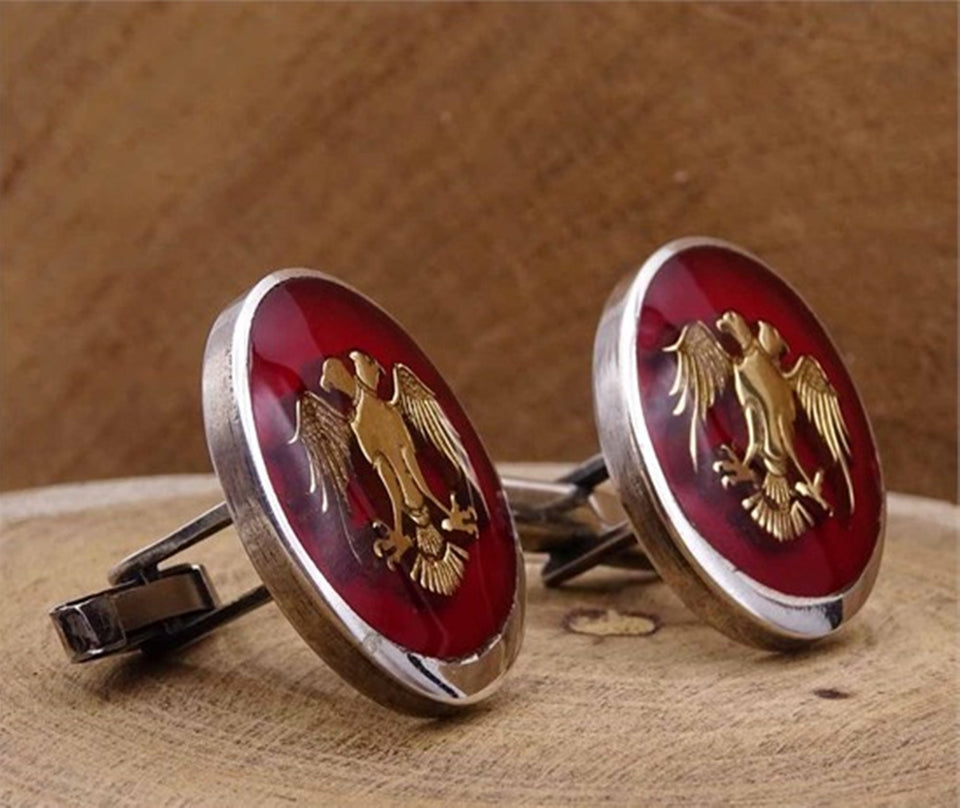 Red Seljuk Eagle Silver Cufflink, Handmade 925 Sterling Silver, Groom Gift, Cufflinks for Men, Best Man Gifts, Groom Cufflinks, Gift for Him
