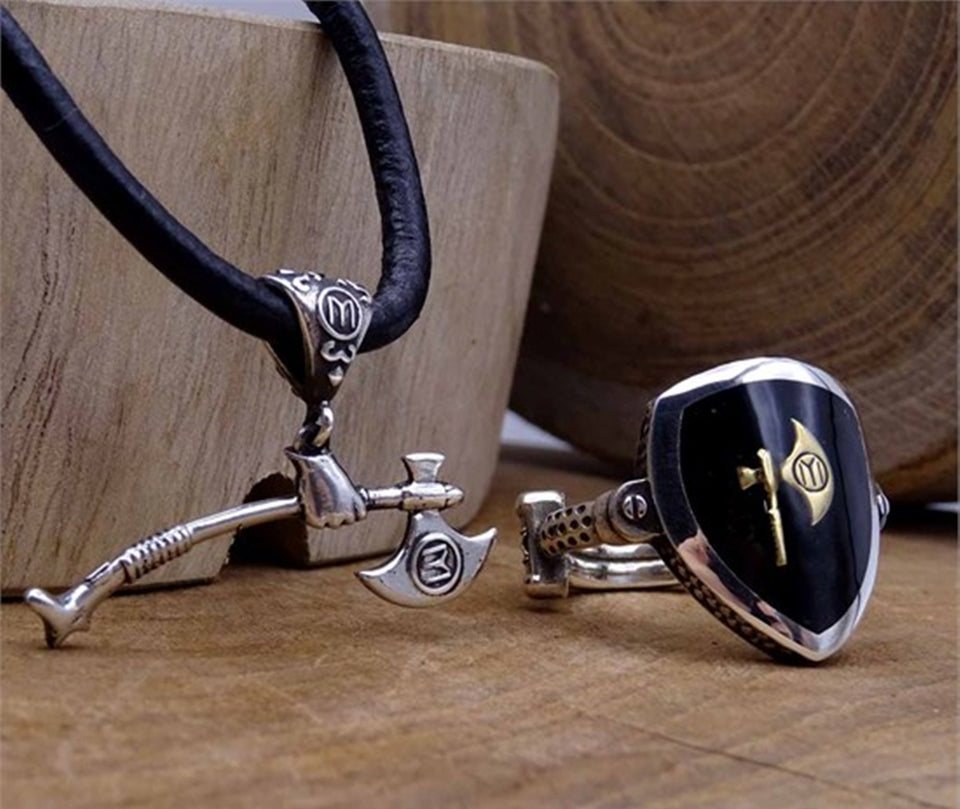 Turgut Alp's Axe Silver  Necklace and Ring Set, Handmade 925 Sterling Silver, Silver Jewelry for Men, Silver Bracelet, Gift for Him, 001