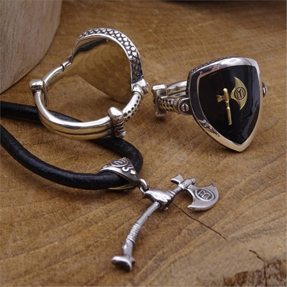 Turgut Alp's Axe Silver  Necklace and Ring Set, Handmade 925 Sterling Silver, Silver Jewelry for Men, Silver Bracelet, Gift for Him, 001