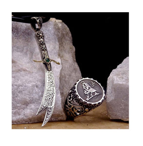 Zulfiqar Sword Silver  Necklace and Ring Set, Handmade 925 Sterling Silver, Silver Jewelry for Men, Silver Bracelet, Gift for Him