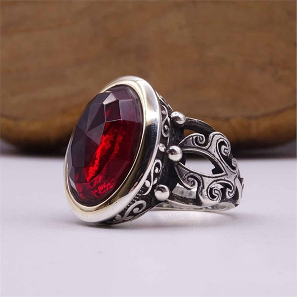 Black&Red Amber Tasbeeh and Ring Set, Handmade 925 Sterling Silver, Silver Jewelry for Men, Silver Tasbeeh and Ring, Muslim Gift