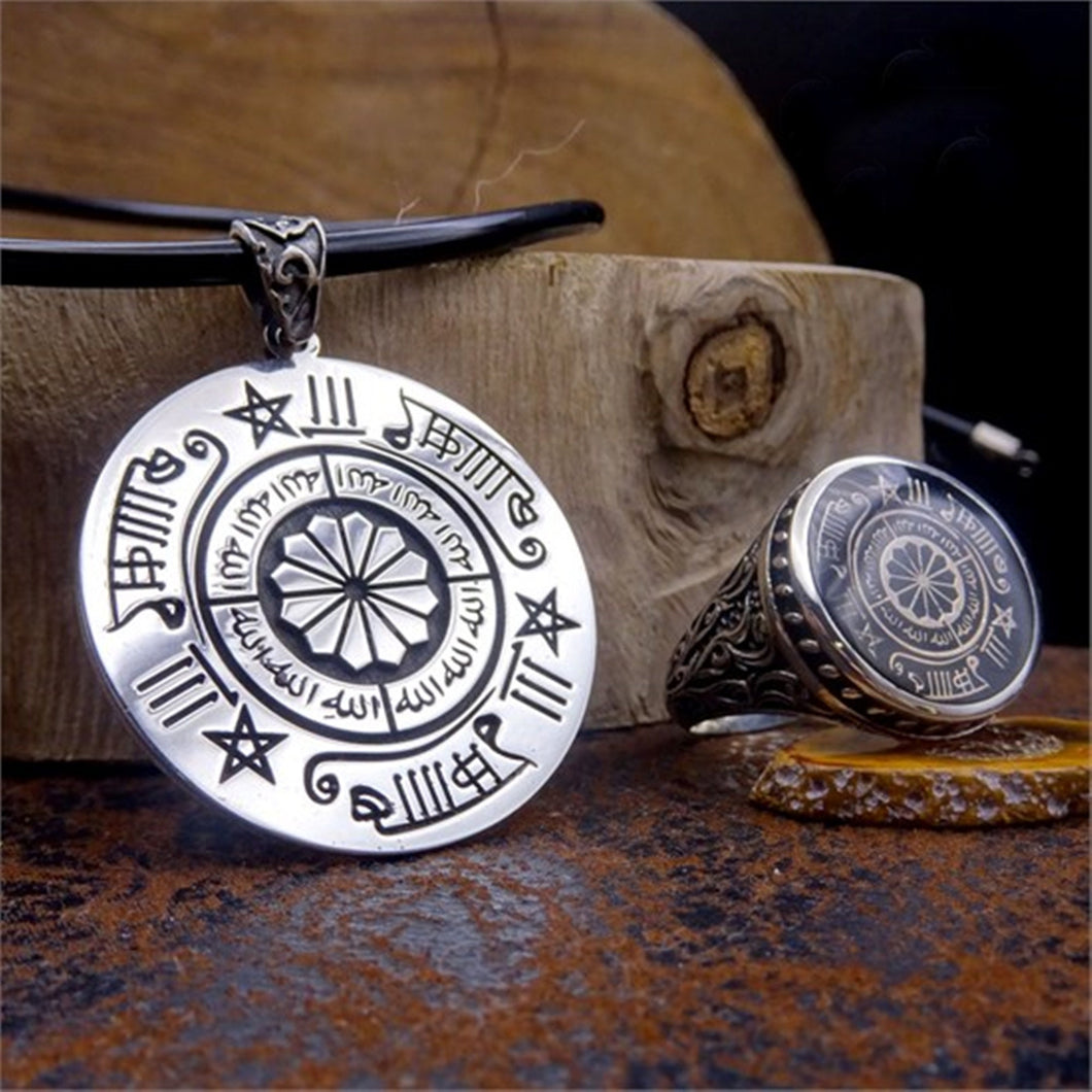 Rufai Rose Silver Medallion and Ring Set, Handmade 925 Sterling Silver, Silver Jewelry for Men, Silver Bracelet, Gift for Him, Silver