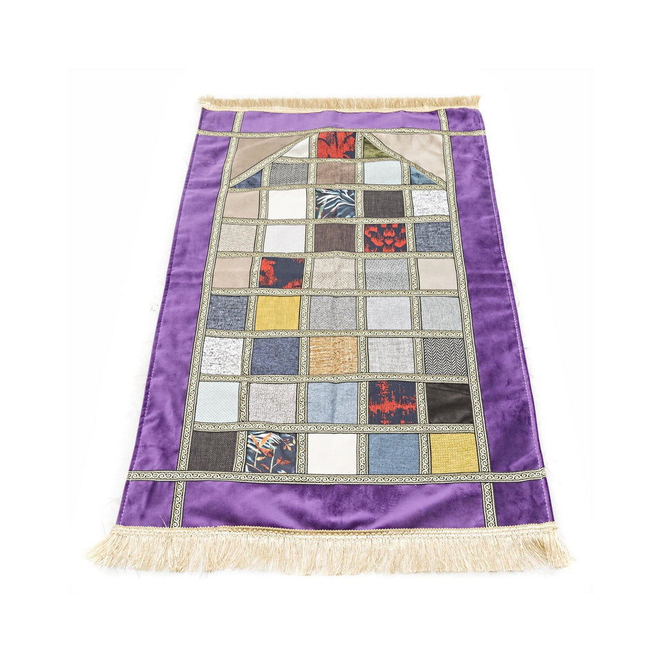 Lux Chenille Islamic Prayer Mat Quilt Pattern, Purple Patchwork Prayer Rug, Muslim Janamaz, Namaz Rug, Musallah, Islamic Gift