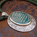 Green Agate Necklace, Handmade Ottoman Calligraphy Necklace, Silver Necklace, Personalized Name Jewelry, Custom Jewelry, Name Charm