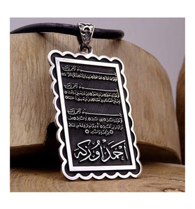 Embroidered Rectangle Handmade 925 Sterling Silver Medallion, Women Necklace, Silver Pendant Women, Embroidered Jewelry, Gift for Her