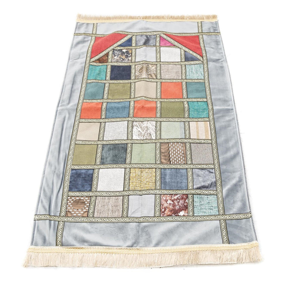 Silver Lux Chenille Islamic Prayer Mat Quilt Pattern, Patchwork Prayer Rug, Muslim Janamaz, Namaz Rug, Musallah, Islamic Gift