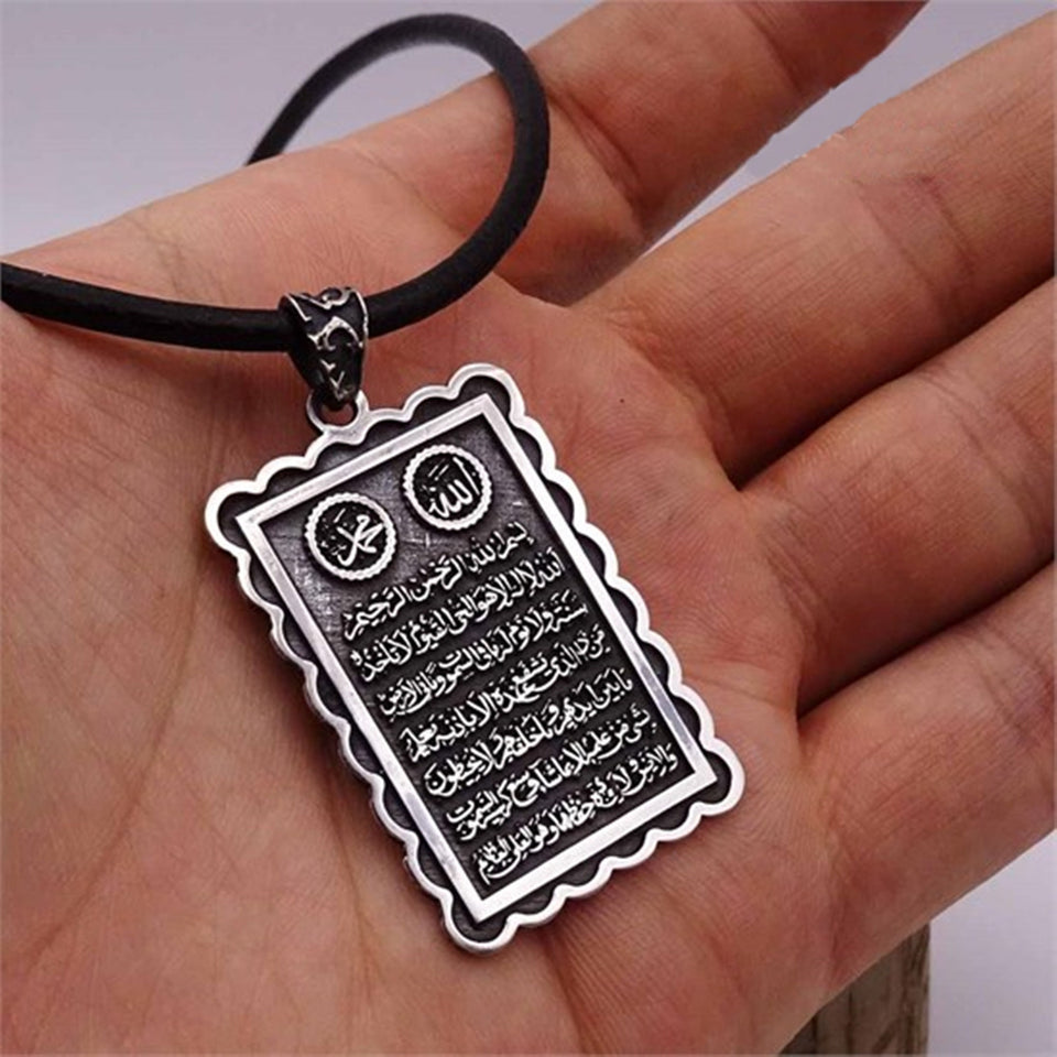 Embroidered Rectangle Classic Handmade 925 Sterling Silver Medallion, Necklace, Silver Pendant , Embroidered Jewelry, Gift for Muslim