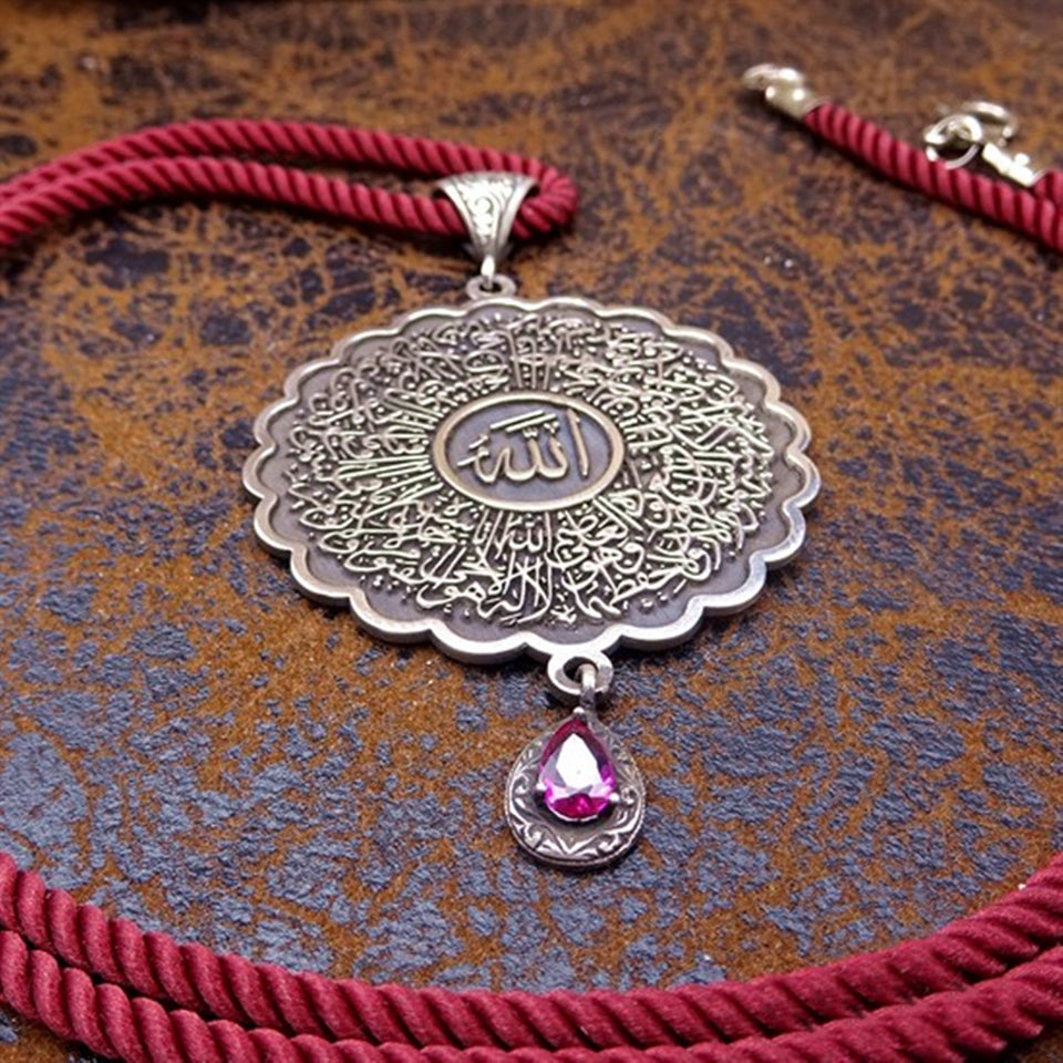 Red Daisy Handmade 925 Sterling Silver Medallion, Women Necklace, Silver Pendant Women, Embroidered Jewelry, Gift for Her