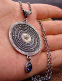 Blue Stone Handmade 925 Sterling Silver Medallion, Women Necklace, Silver Pendant Women, Embroidered Jewelry, Gift for Her