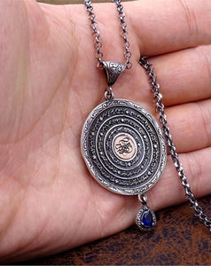 Blue Stone Handmade 925 Sterling Silver Medallion, Women Necklace, Silver Pendant Women, Embroidered Jewelry, Gift for Her
