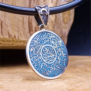 Blue Enameled Handmade 925 Sterling Silver Medallion, Necklace, Silver Pendant , Personalized, Embroidered Jewelry, Gift for Muslim