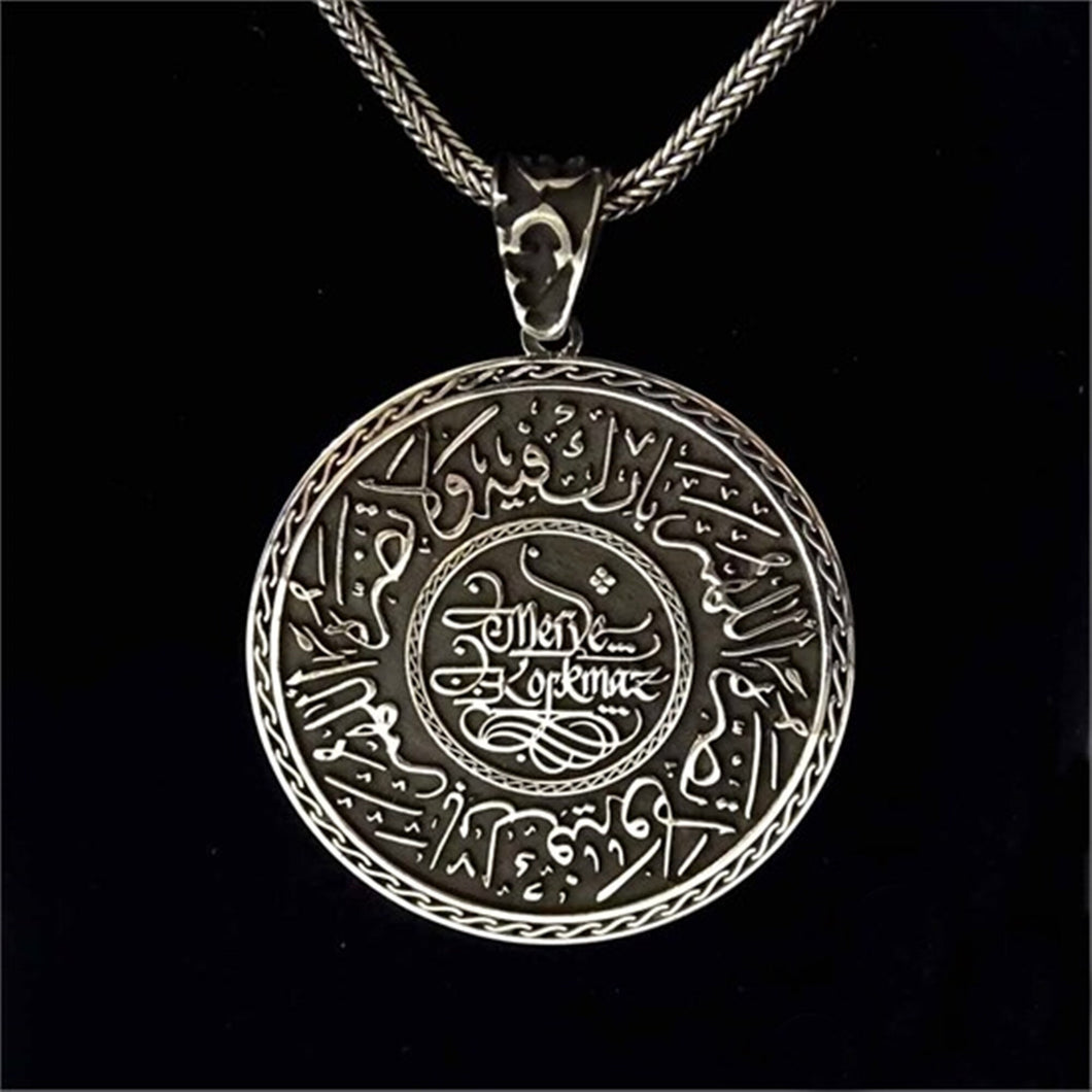 Silver Personalized Name Necklace, Custom Name Arabic Jewelry, Calligraphy Medallion Necklace, Islamic Gift, Gift for Her, Birthday Gift